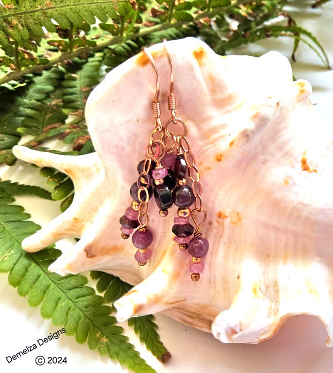 Designer Ruby, Pink Sapphire,  Rhodolite Garnet, Rose Gold Vermeil Earrings