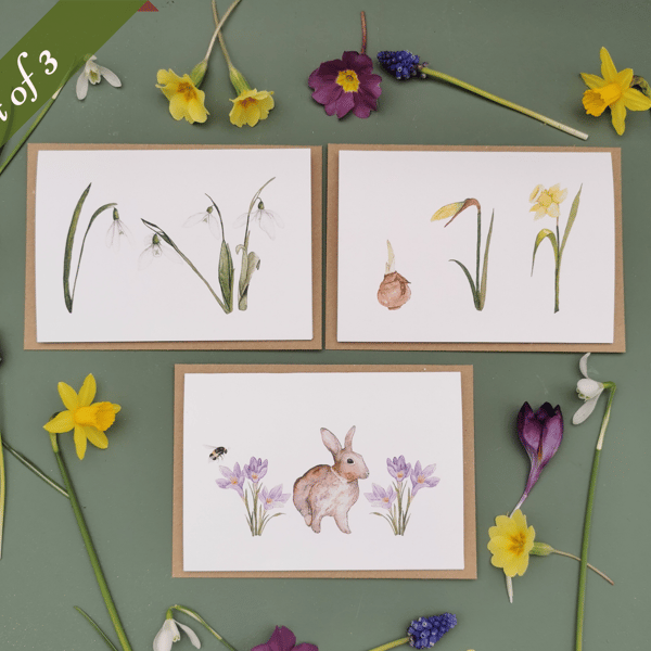 Set of 3 Spring Illustrated Greetings Cards Landscape