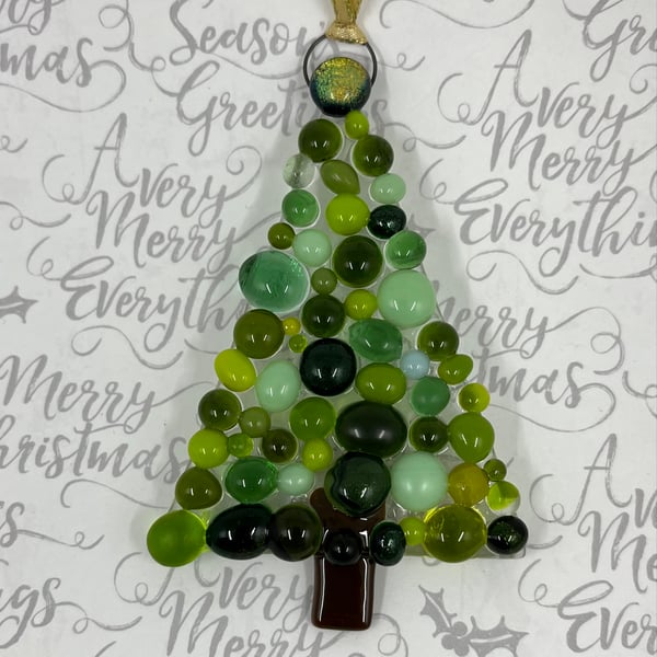 Large Handmade Fused Glass Xmas Tree Hanging Christmas Decoration 