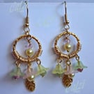 Lemon & Pink Hooped Lucite Flower Dangly Earrings