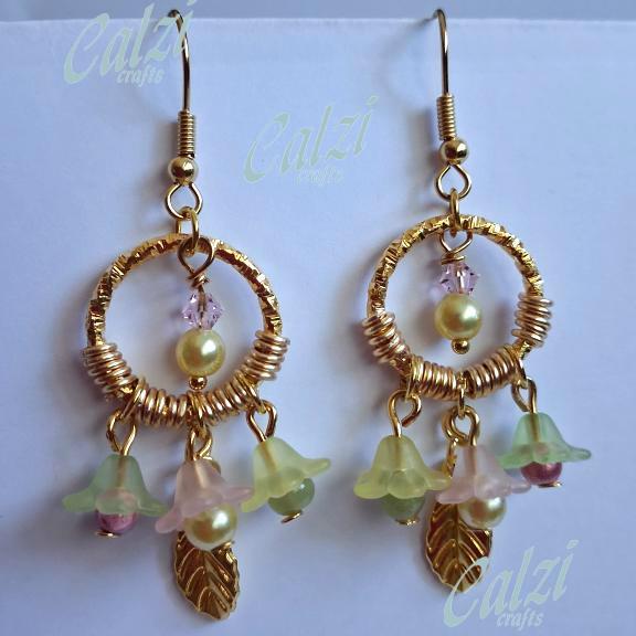 Lemon & Pink Hooped Lucite Flower Dangly Earrings