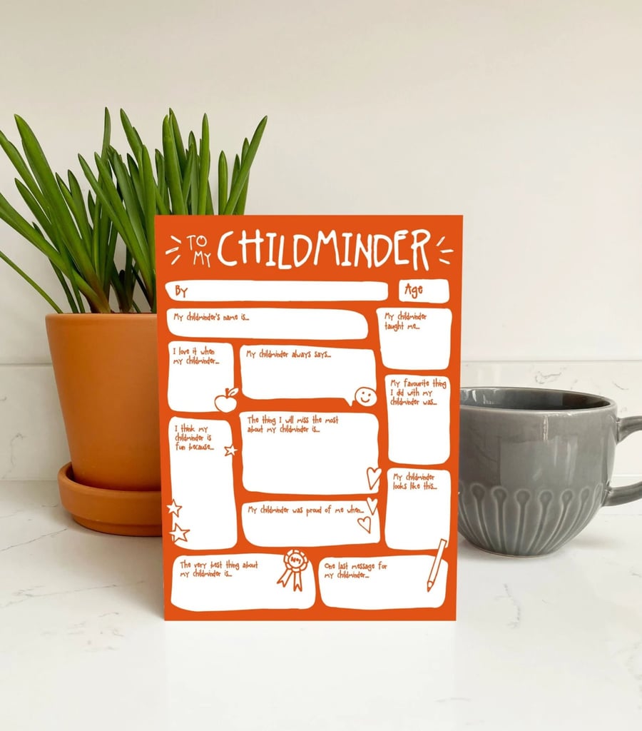 Thank You Childminder Card - Fill In The Blanks Questions Card
