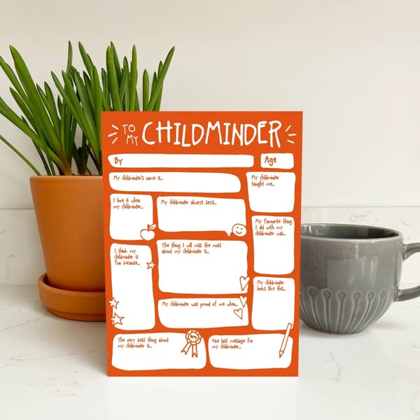 Thank You Childminder Card - Fill In The Blanks Questions Card