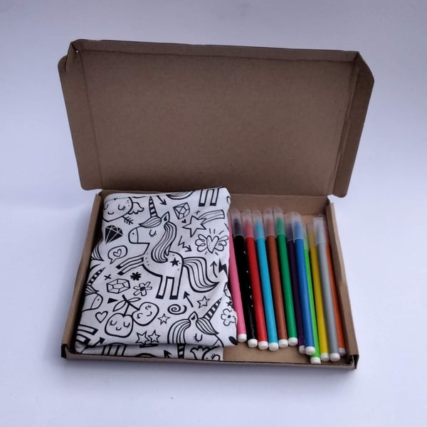 Unicorns and Rainbows Pencil Case to colour, Letterbox gift