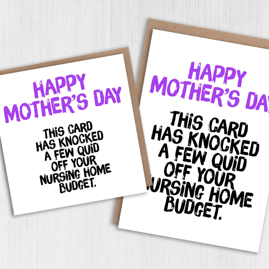 Mother's Day card: Nursing home budget