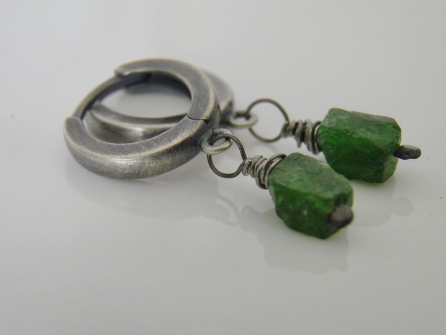 Emerald Green Diopside Earrings in Sterling Silver 