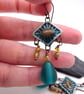 teal lampwork glass and ceramic earrings - Image 3