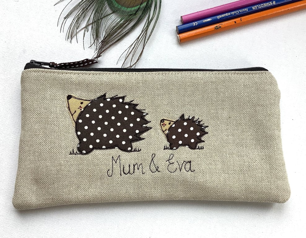 Personalised Hedgehog Pencil Case - Customisable Pen Art Case Mum and Baby Gift