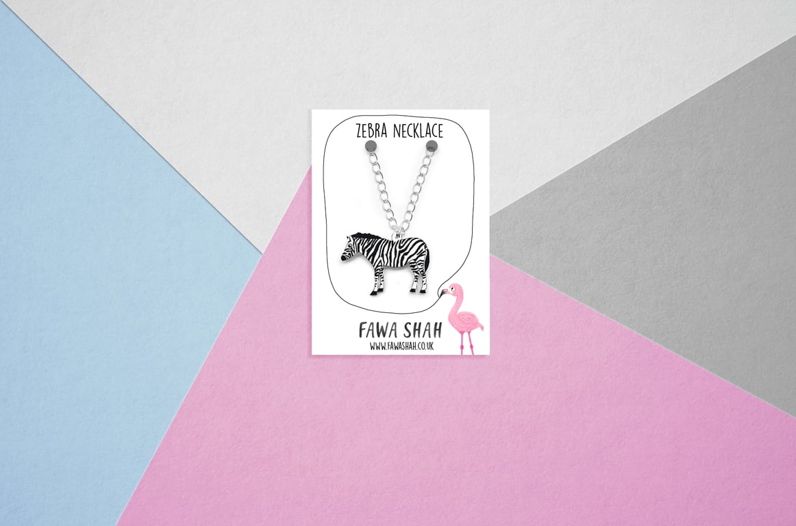 Zebra Necklace - Handpainted - Silver Plated