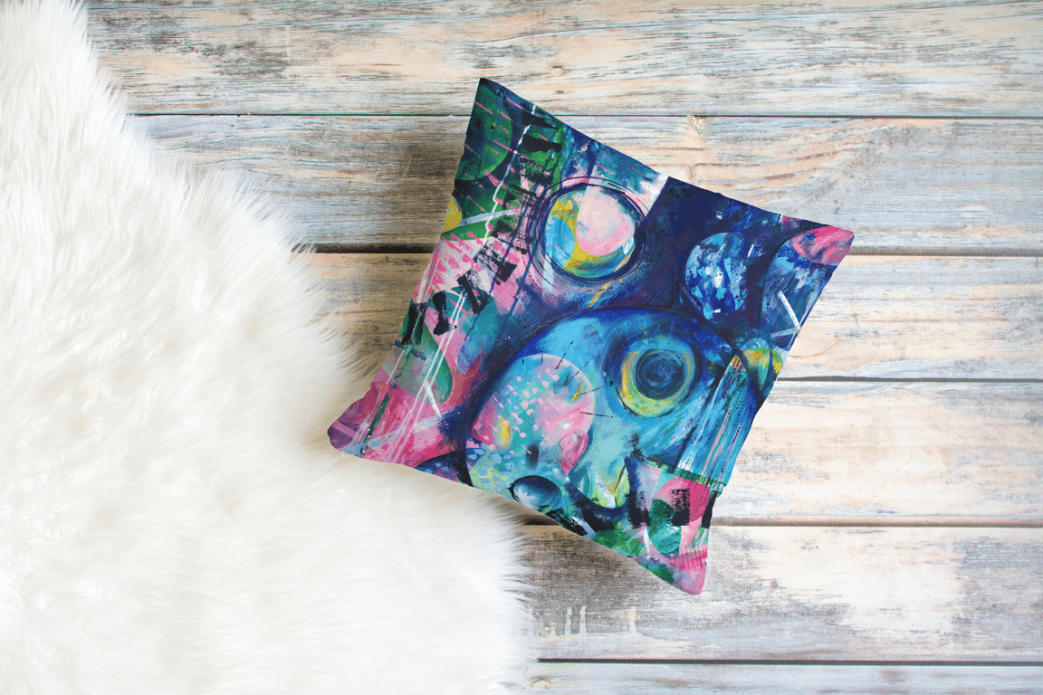  Abstract Planets Art Cushion, Modern Home Decor, Square 
