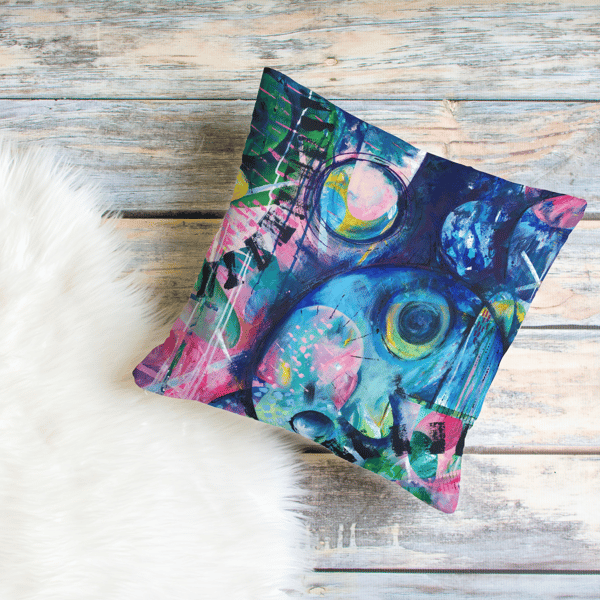  Abstract Planets Art Cushion, Modern Home Decor, Square 