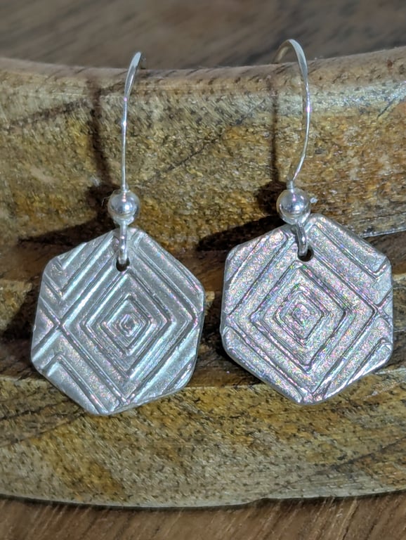 Fine Silver Hexagon Earrings