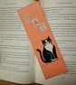 Bookmark black and white cat applique
