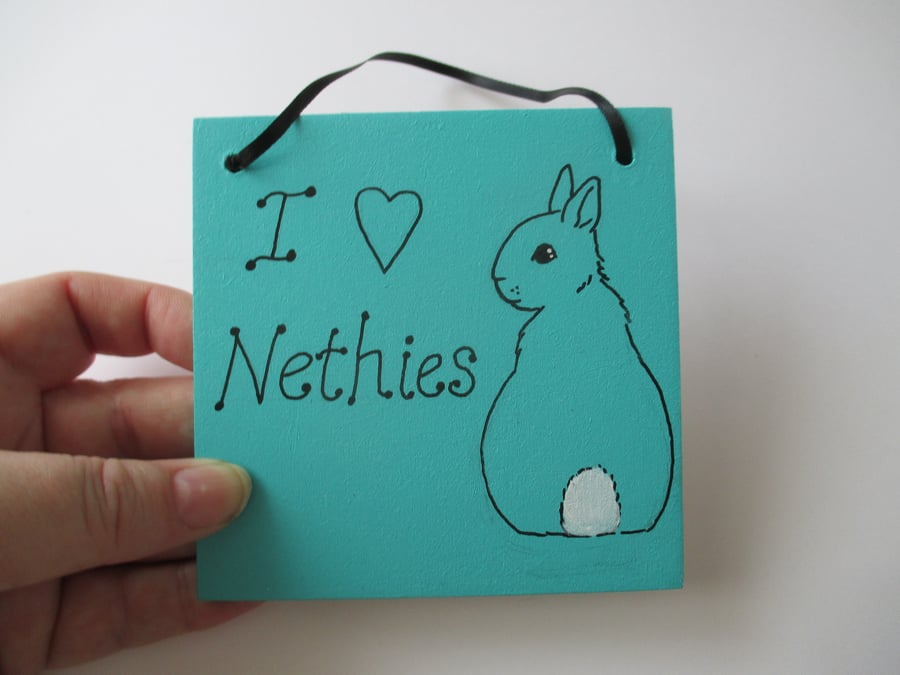 I Love Nethies Wooden Sign Bunny Rabbit Picture Hanging Decoration