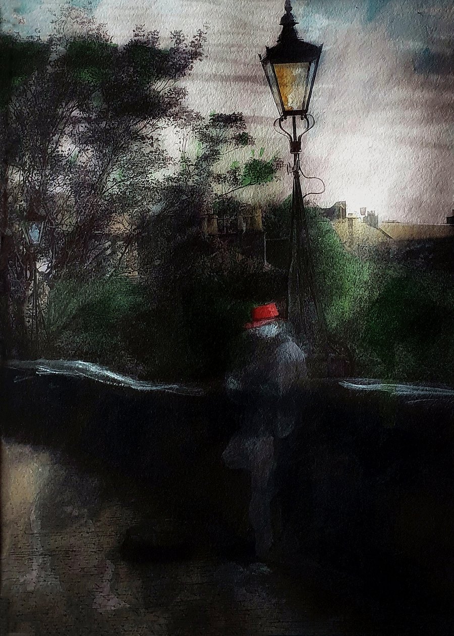 Ghostly Busker, Archival Art Print, mounted 