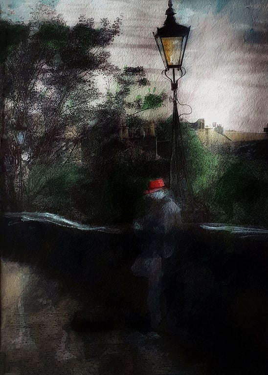 Ghostly Busker, Archival Art Print, mounted 