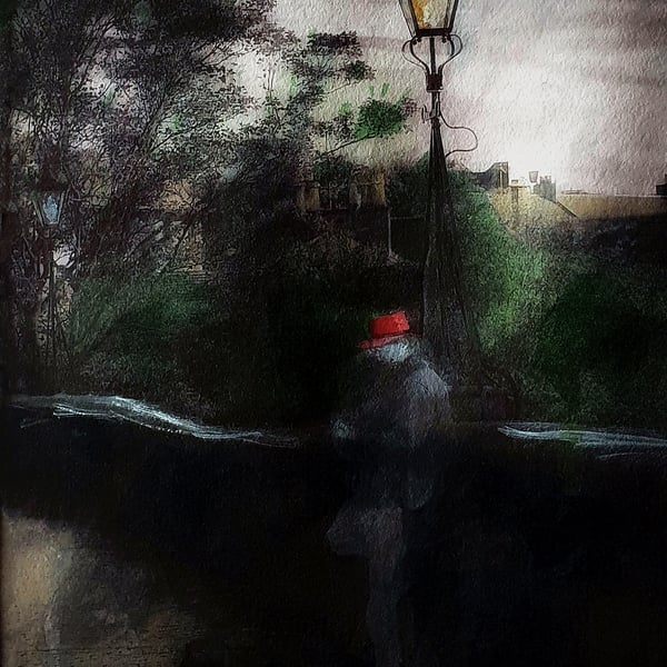 Ghostly Busker, Archival Art Print, mounted 
