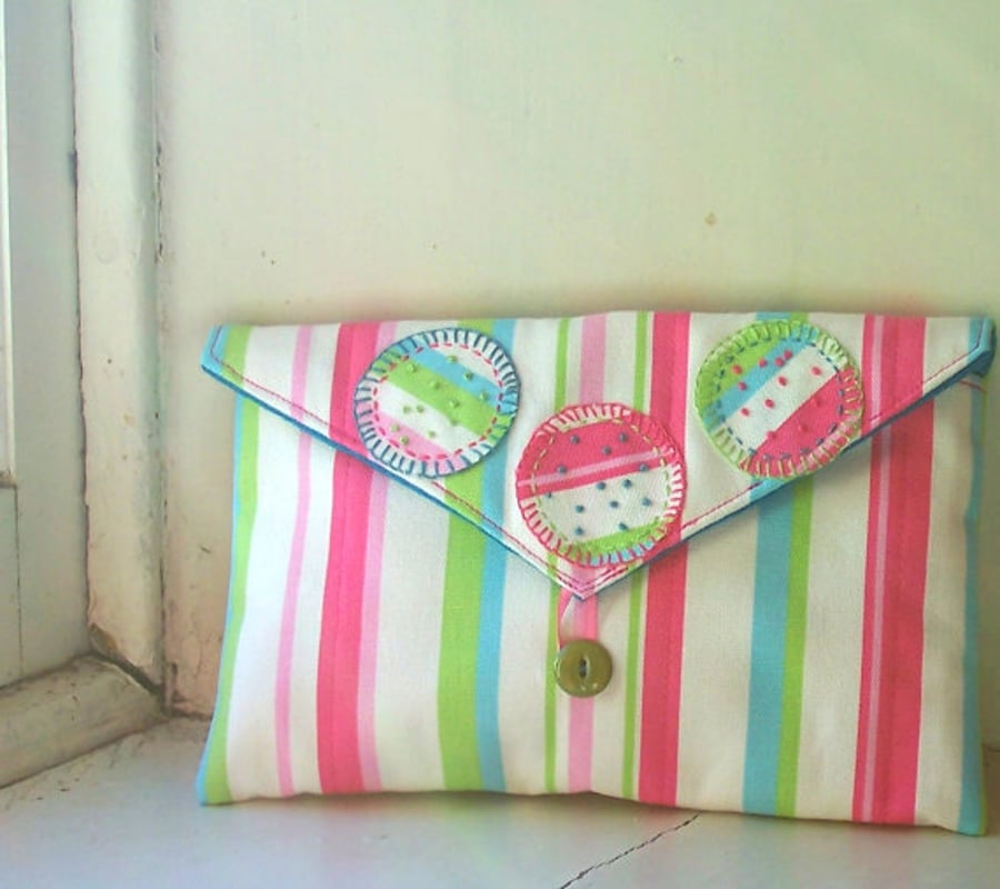 Soft fabric clutch bag in seaside stripes - Carnival