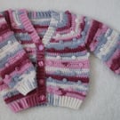 Toddler Cardigan for Girls - Bobble Style - Size 1-2 Years - Pink Cream Grey