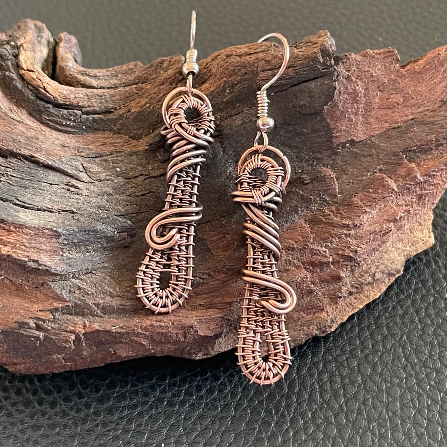 Antiqued Copper Wire Wrapped Earrings