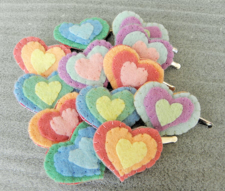 Pair of Pastel Heart Girls Hairclips (non slip) flower girl thank you gift