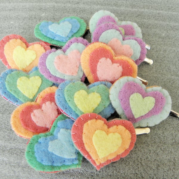 Pair of Pastel Heart Girls Hairclips (non slip) flower girl thank you gift