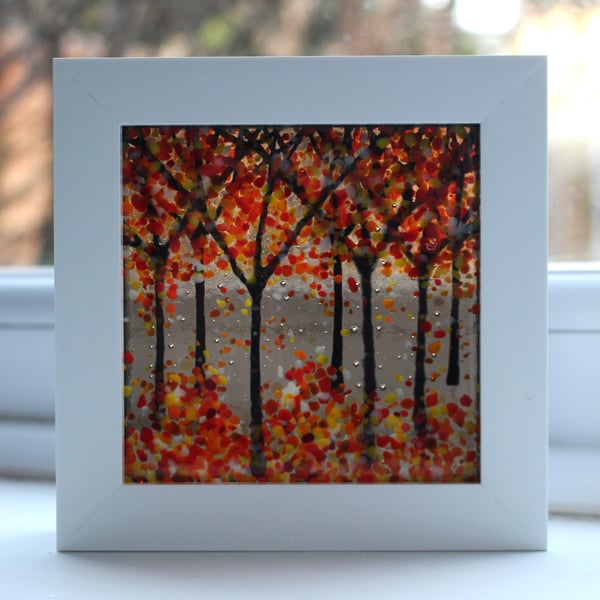 Seconds Sunday 10cm x 10cm Amazing Fused Glass Woodland Picture 'Autumn Bronze'