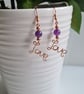 Natural Amethyst & Copper Dangle LOVE  Earrings Gift Crystal Jewellery Jewelry - Image 4