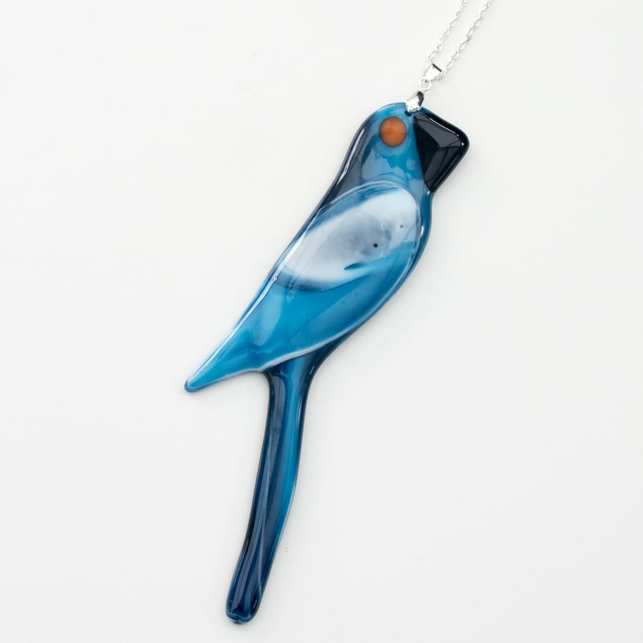 Streaky Blue Glass Hanging Parrot - 6071