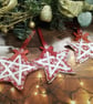 Set of 3 Red Felt Mini Stocking Christmas Tree Decoration with silver trim - Image 3