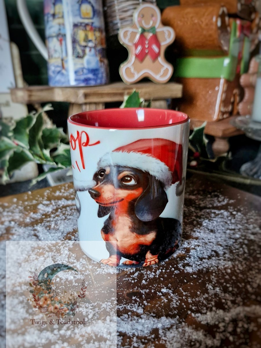 Dachshund boop by santa christmas mug 