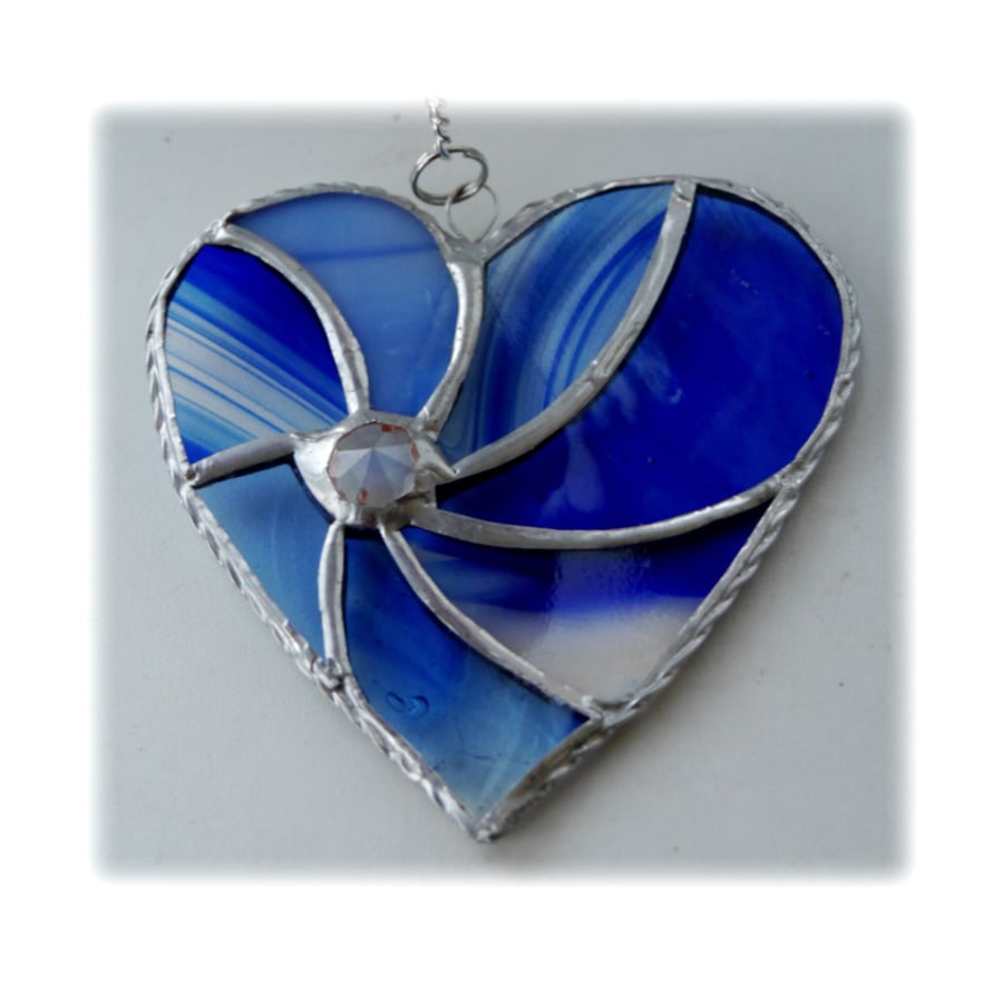 Blue Swirl Heart Stained Glass Suncatcher 022