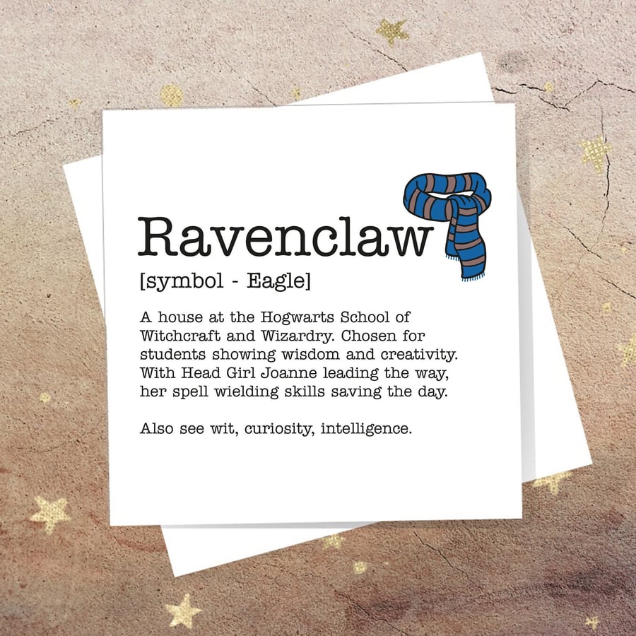 Personalised Ravenclaw Definition Card, Harry Potter, Hogwarts. Free delivery