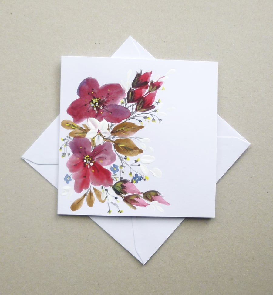 card greeti8ngs card hand painted floral blank  ( f 1003 E1 )