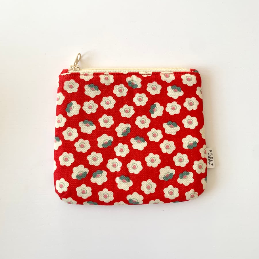 Red Floral zipper bag, coin purse, pouch bag, makeup bag, wallet, cardholder