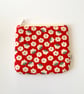 Red Floral zipper bag, coin purse, pouch bag, makeup bag, wallet, cardholder