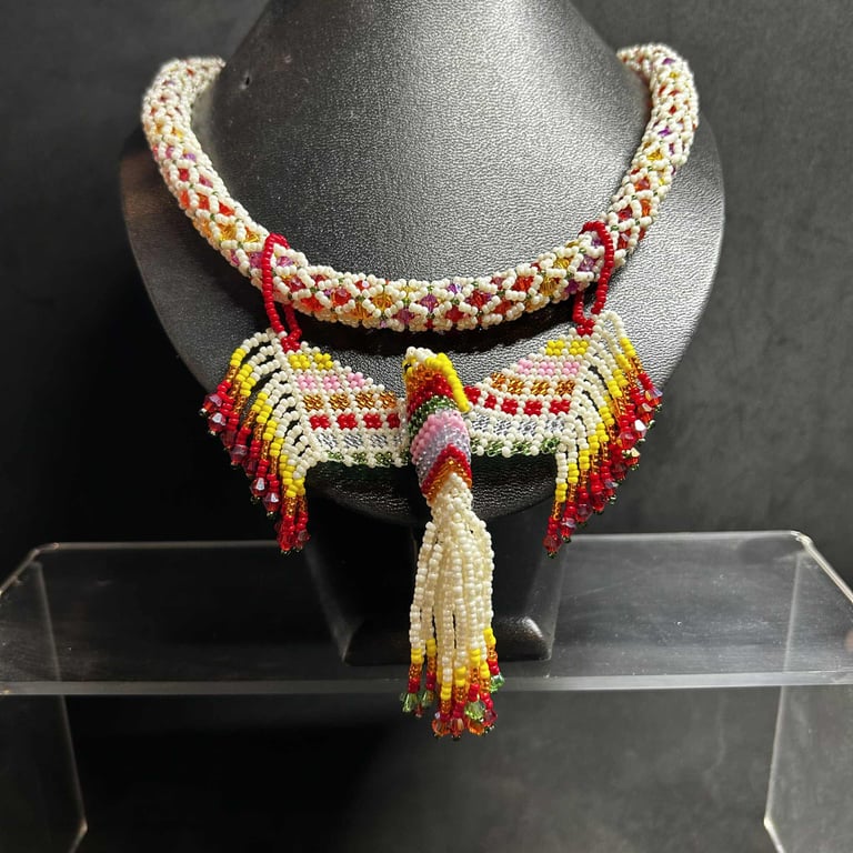 Phoenix Seed Bead Necklace Three dimensional handmade 