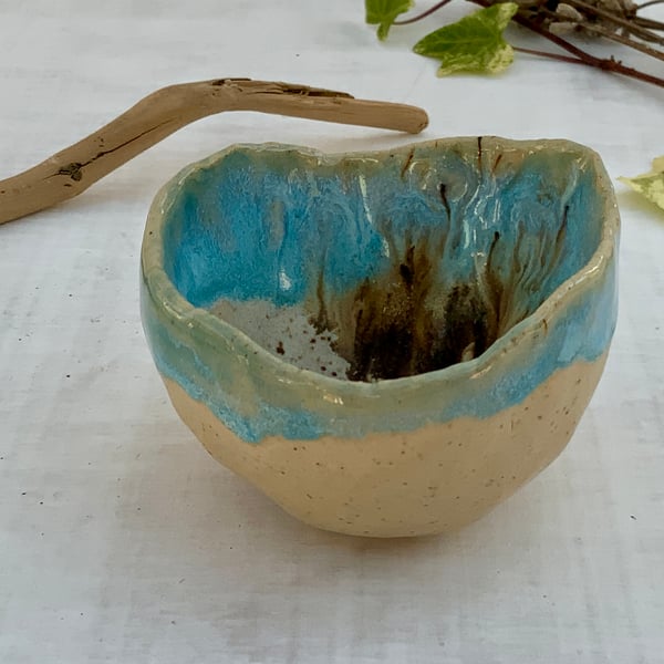 Decorative Pinch Pot with winter wood & norse blue glaze 