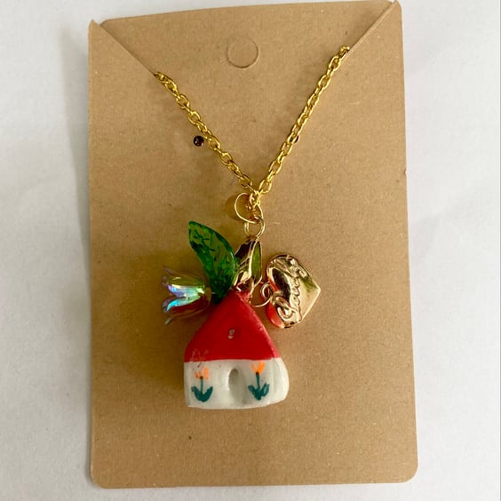 Mini House Clay Charm Pendant Necklace Handmade Jewellery 