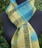 Handwoven Wool, Alpaca, Silk & Bamboo Scarf in Blues and Pale Green - Image 3