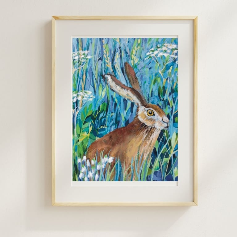 Hare Art Print -  Meadow Hare mounted art