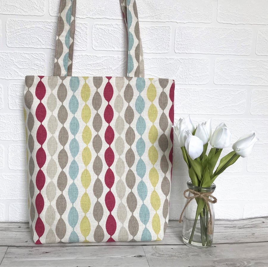 Abstract stripe pattern tote bag in bright colours