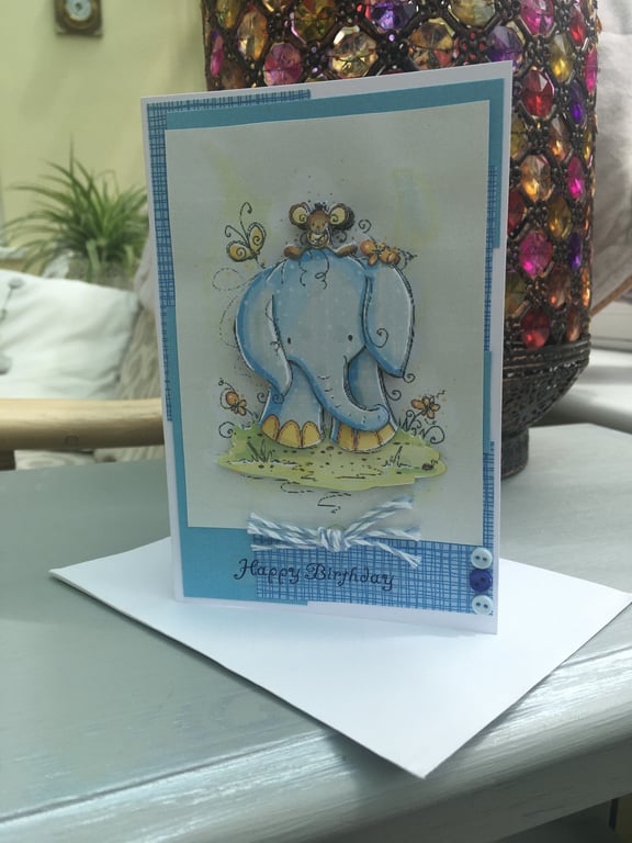 Blue Elephant childs birthday card