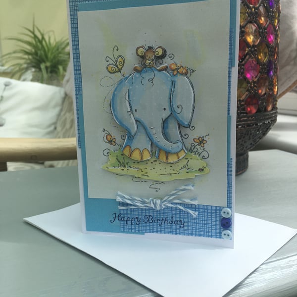 Blue Elephant childs birthday card