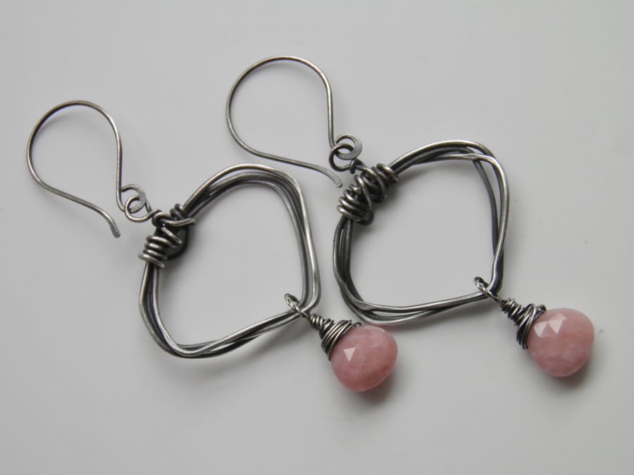 Sterling Silver Earrings Peruvian Pink Opal Handcrafted Organic Earrings 