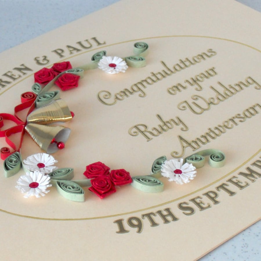 Quilled ruby anniversary card - Folksy