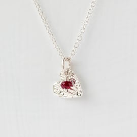 Ruby with Fine Silver Heart Pendant Necklace