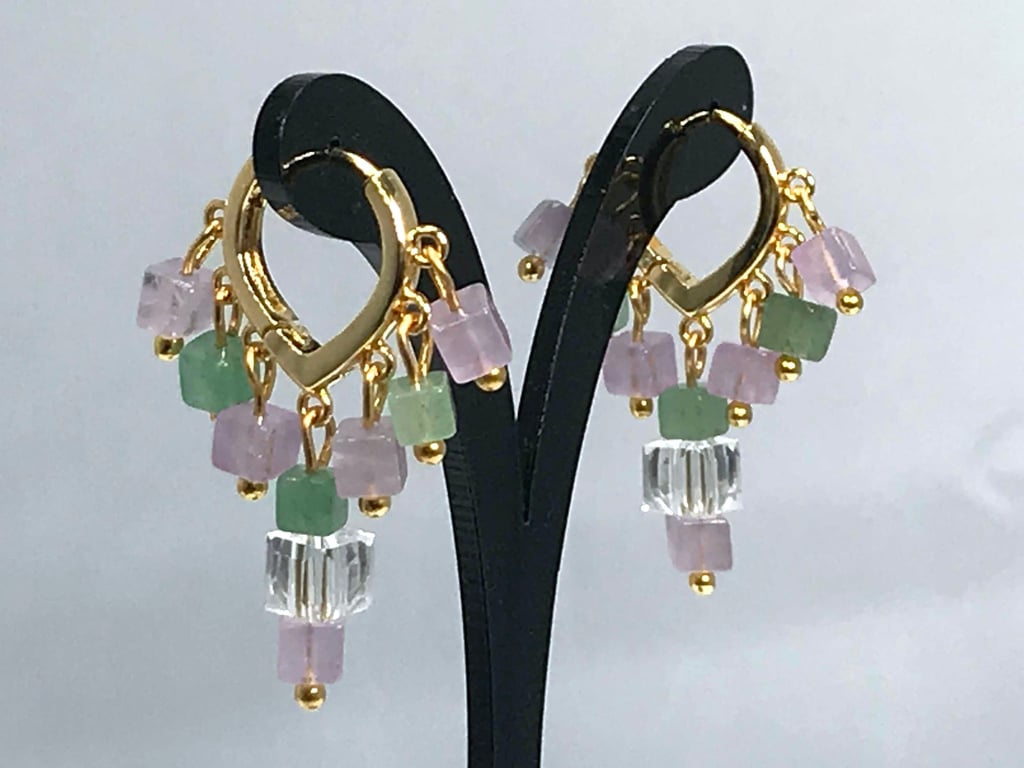 GOLD SEMI PRECIOUS HUGGIE EARRINGS aventurine amethyst crystal 