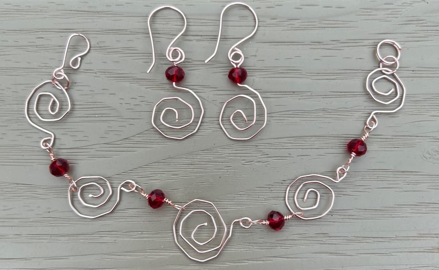 Rose Gold Spirals Bracelet & Earring Set Tarnish Resistant - All Sizes