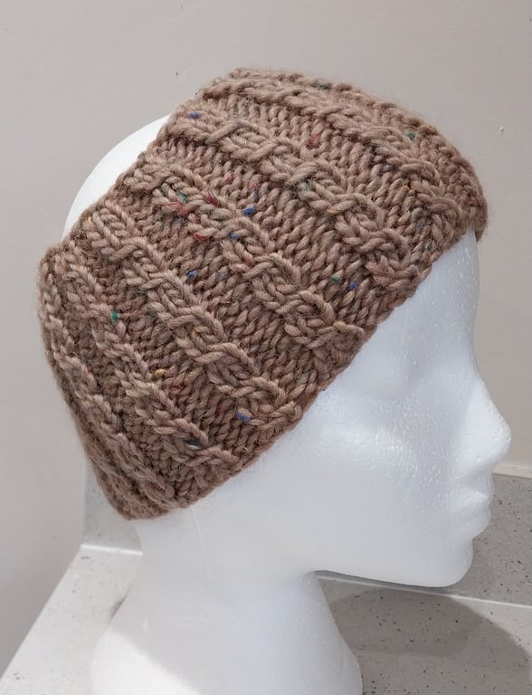 Hand Knitted Cable Merino Headband in Malt M